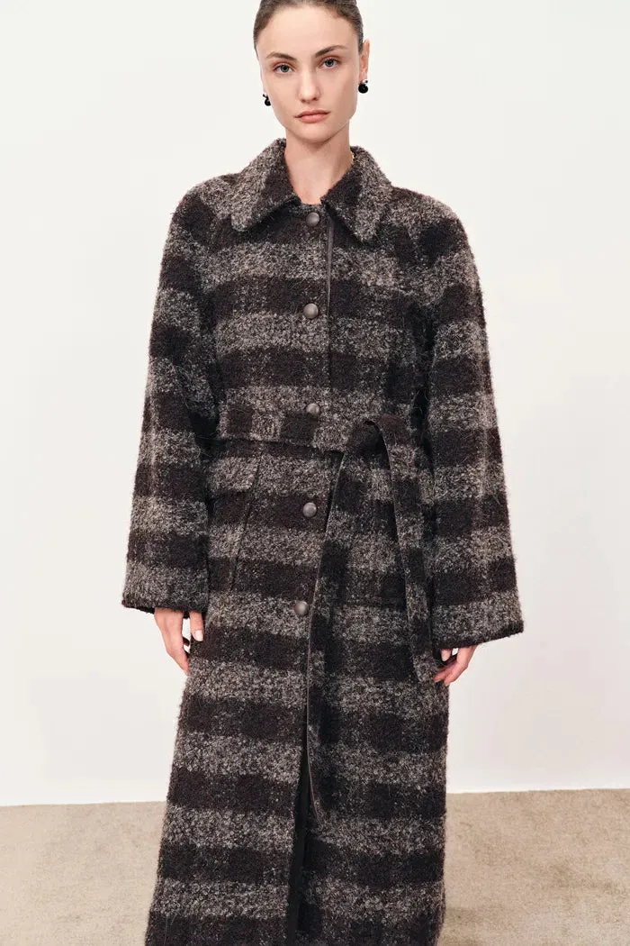 Camila Leatehr Accent Checkered Coat in Bouclé Wool sold by Fabrique product image thumbnail 2