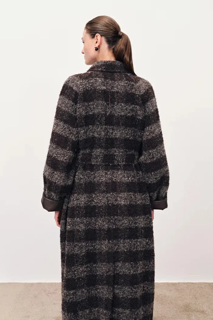 Camila Leatehr Accent Checkered Coat in Bouclé Wool sold by Fabrique product image thumbnail 3