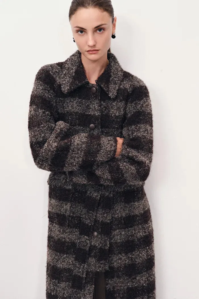 Camila Leatehr Accent Checkered Coat in Bouclé Wool sold by Fabrique product image thumbnail 4