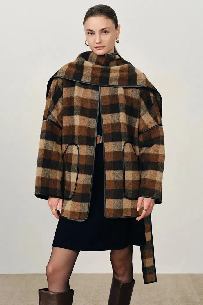 Lycoris Leather Trimmed Short Wool Coat in Merino Wool sold by Fabrique product image thumbnail 2