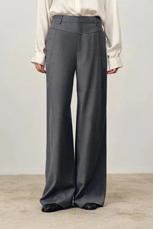 Phoebe Front V Shaped Trousers in Fine Wool Silk Blend Suiting sold by Fabrique