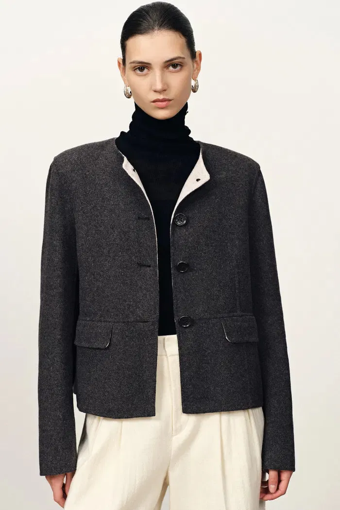 Sola Double Faced Boxy Jacket in Silk Wool Camel Blend sold by Fabrique product image thumbnail 4