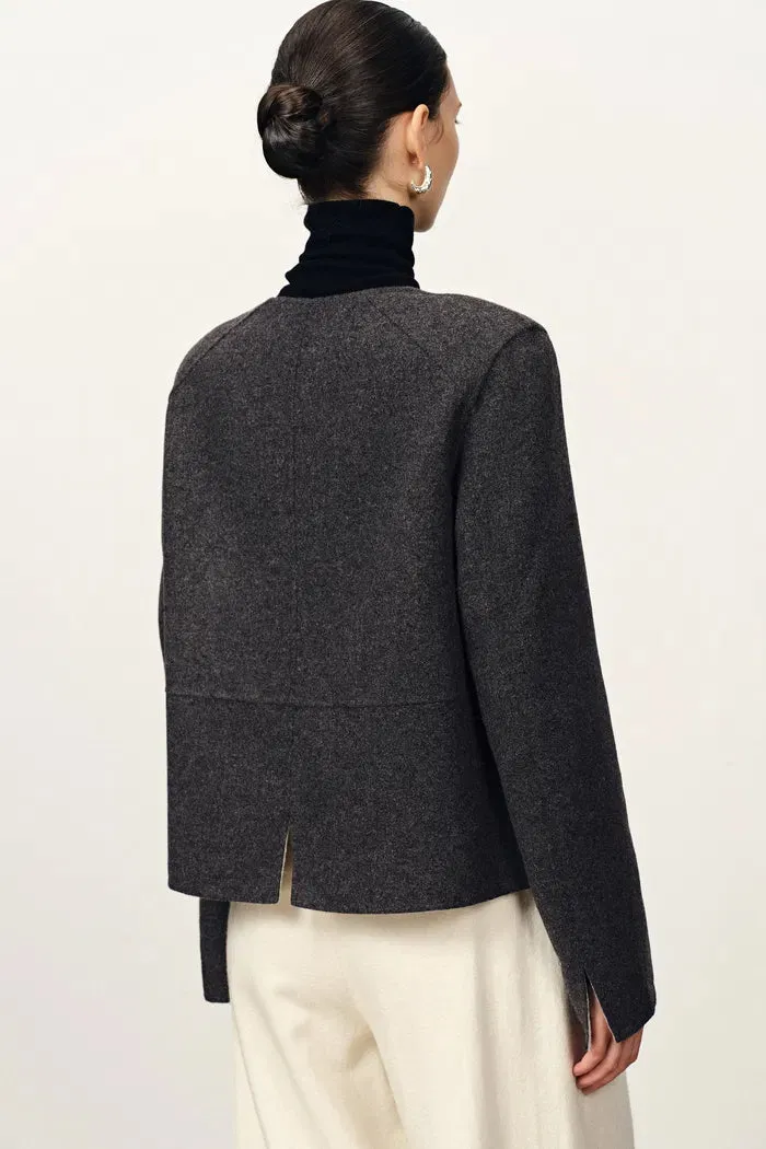 Sola Double Faced Boxy Jacket in Silk Wool Camel Blend sold by Fabrique product image thumbnail 5