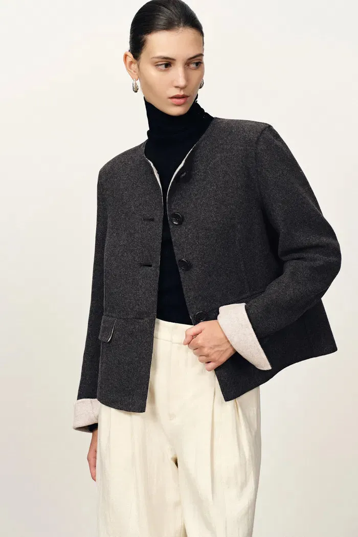 Sola Double Faced Boxy Jacket in Silk Wool Camel Blend sold by Fabrique product image thumbnail 2