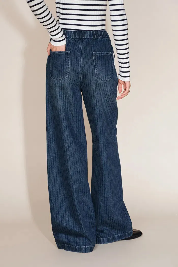 Olive Striped Drawstring Straight Leg Jeans in Striped Denim sold by Fabrique product image thumbnail 5