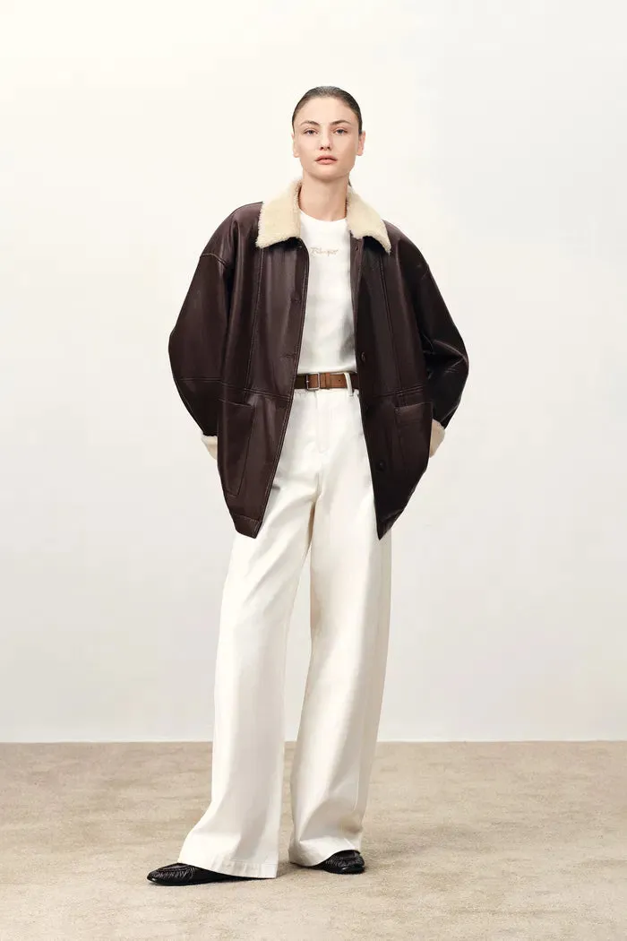 Holme Fur Collar Quilted Leather Jacket in Faux Leather sold by Fabrique product image thumbnail 4