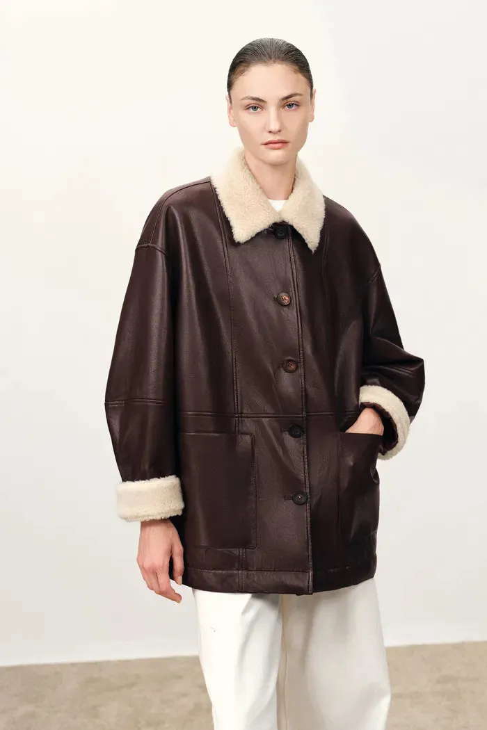 Holme Fur Collar Quilted Leather Jacket in Faux Leather sold by Fabrique product image thumbnail 5