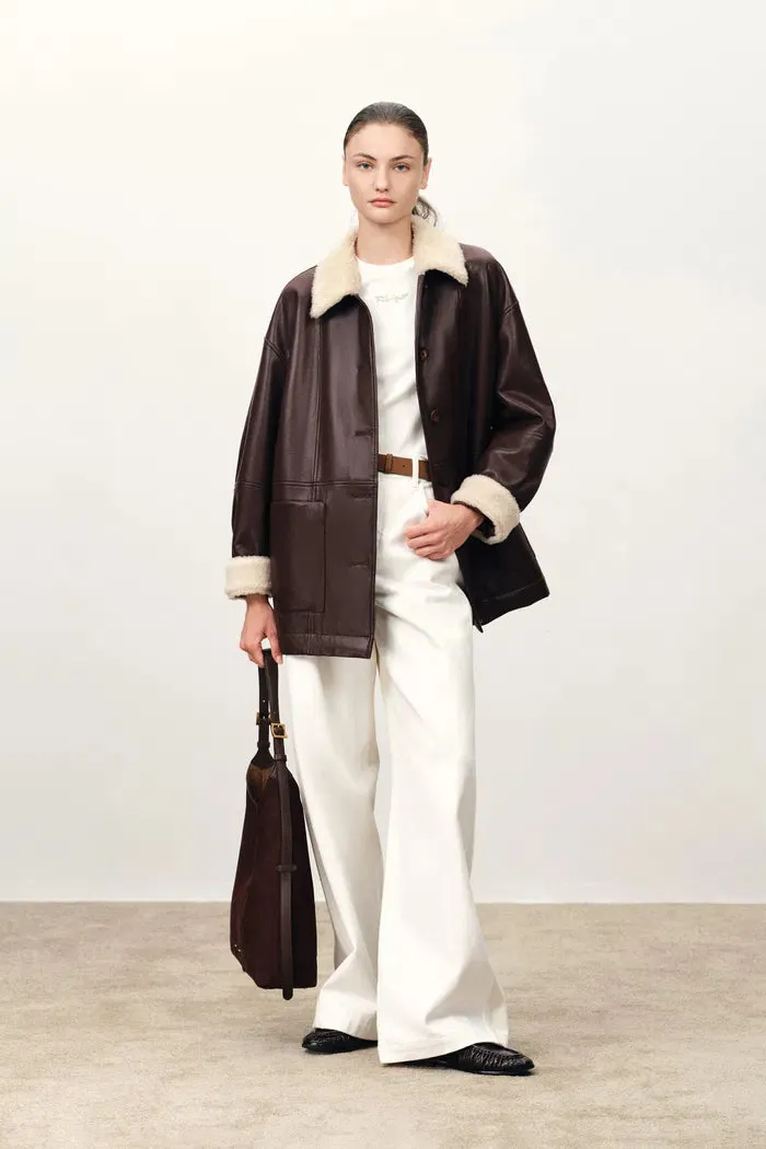 Holme Fur Collar Quilted Leather Jacket in Faux Leather sold by Fabrique product image thumbnail 3