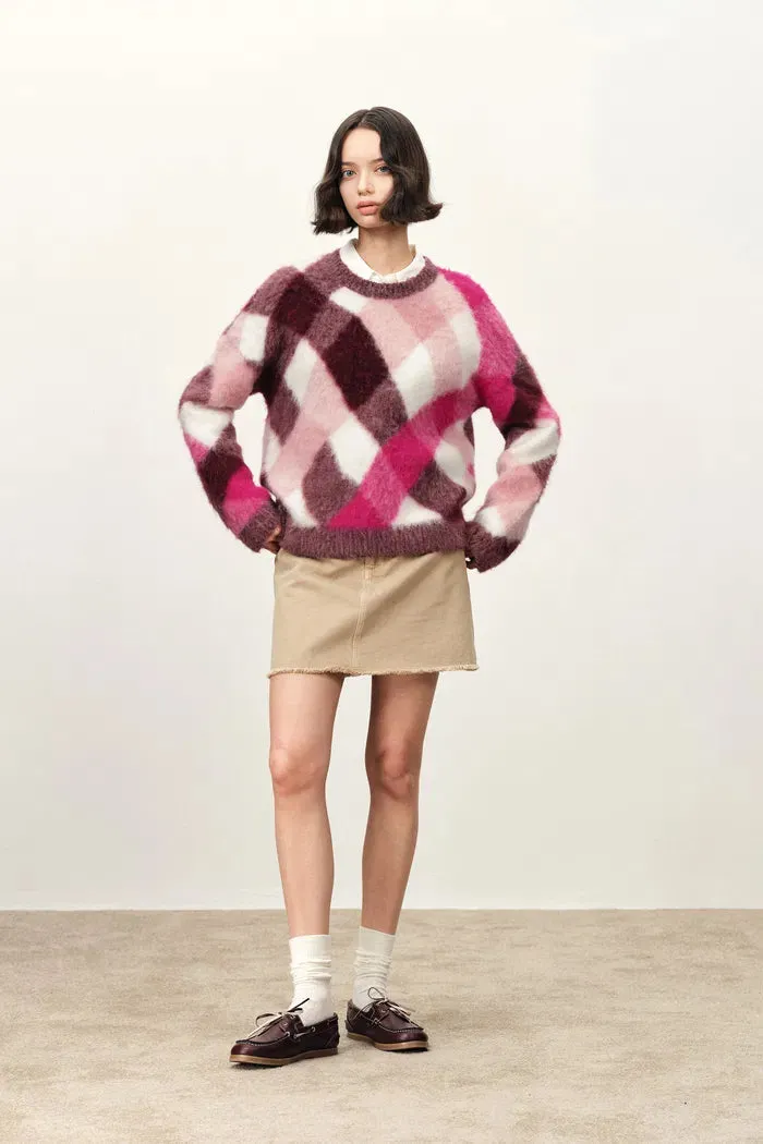 Alice Irregular Plaid Sweater in Wool Alpaca Blend sold by Fabrique