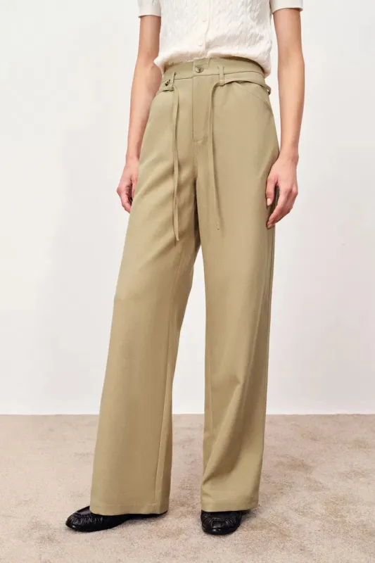Kendall Tie Belt Trousers in Lightweight Twill Fabric sold by Fabrique