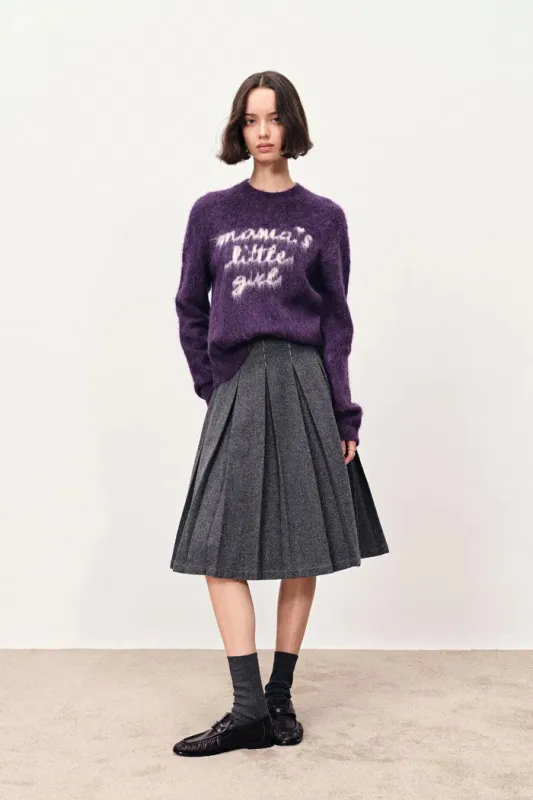 Girlie Hand Work Alphabet Purple Sweater in Alpaca Blend sold by Fabrique