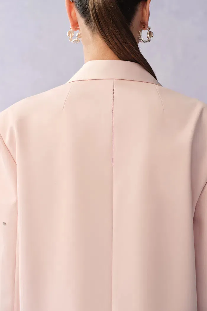 Lolanthe Hand Applied Rhinestones Wide Shoulder Blazer in Linen Style Suiting sold by Fabrique product image thumbnail 5