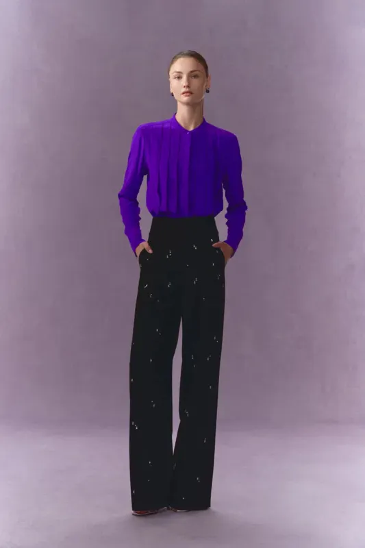 Thalia Silk Tuck Pleated Blouse in Matted Silk Crepe sold by Fabrique