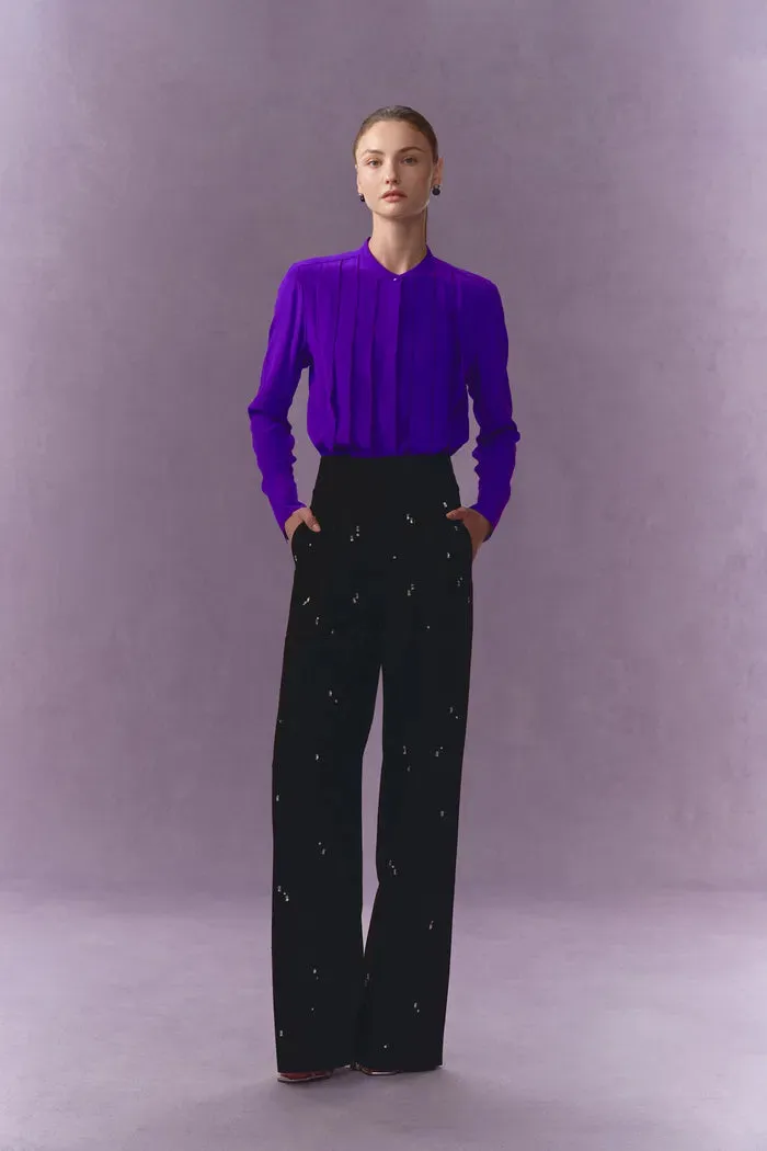 Thalia Silk Tuck Pleated Blouse in Matted Silk Crepe sold by Fabrique