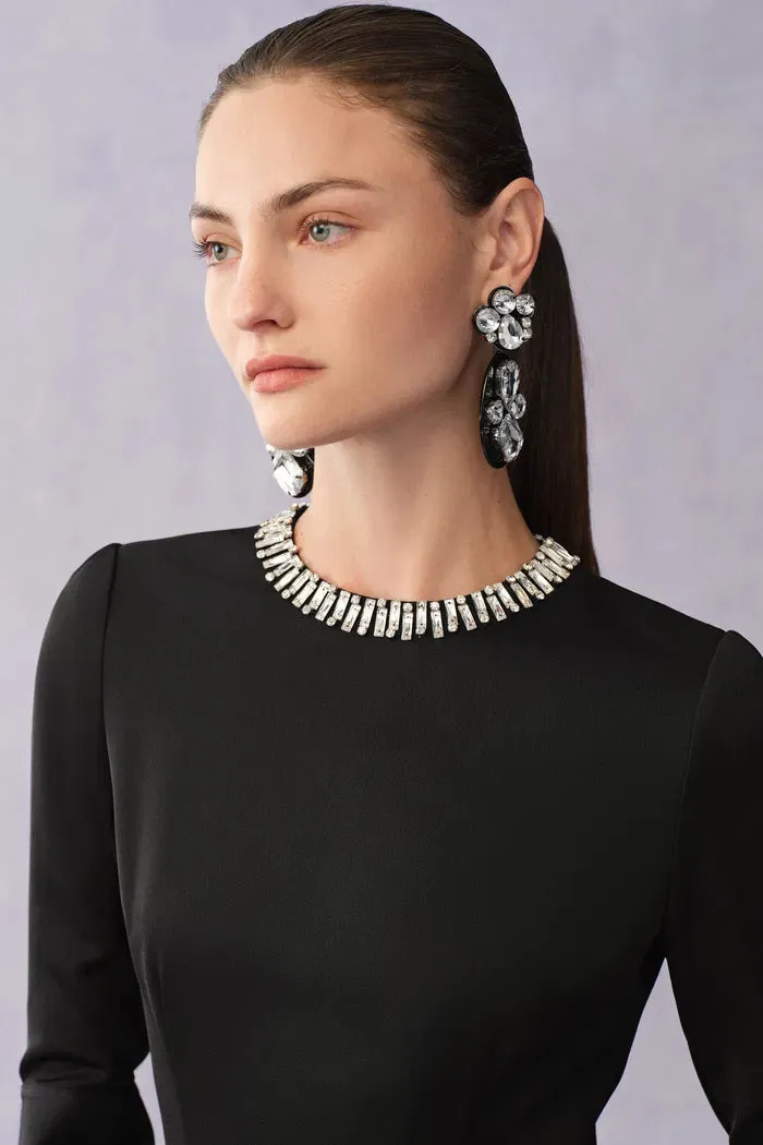 Nokta Hand Sewn Rhinestone Collar Maxi Dress in Linen Style Suiting sold by Fabrique product image thumbnail 5