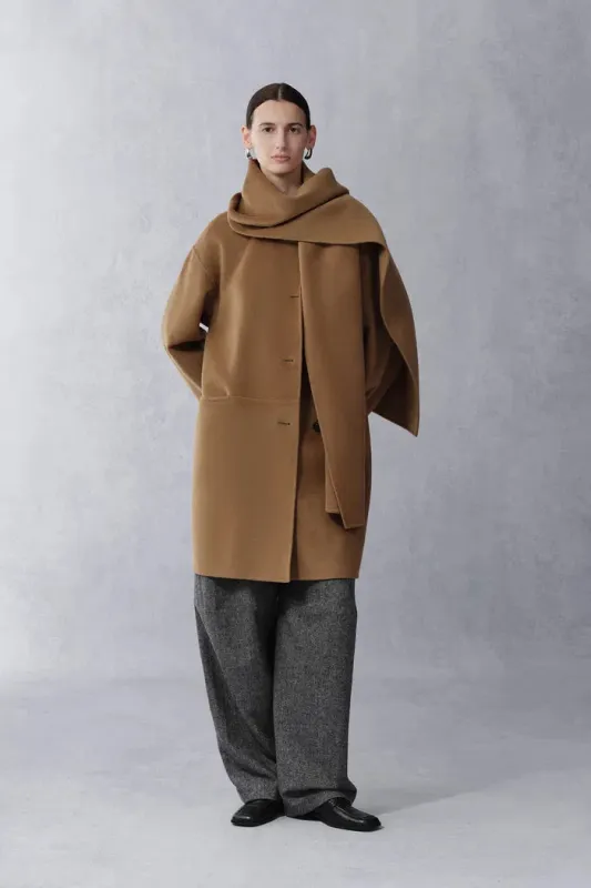 Pina Scarf Double Face Short Coat in Silk Wool sold by Fabrique