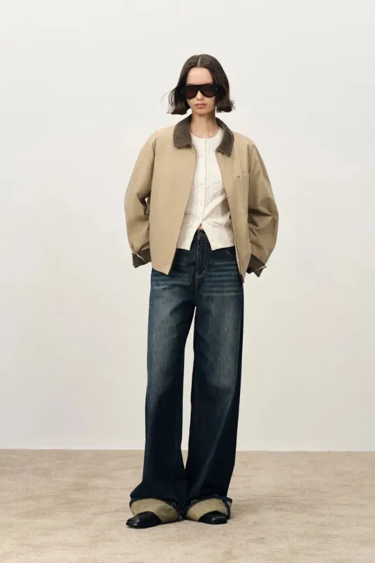 June Contrast Corduroy Collar Quilted Short Jacket in Cotton Twill sold by Fabrique