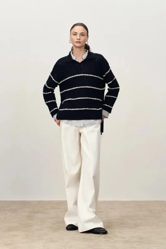 Darcy Bouclé Striped Sweater in Merino Wool Knit sold by Fabrique