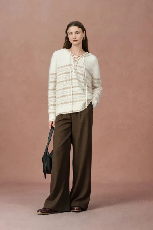 Clara Striped Cable Hoodie Sweater in Wool-Alpaca Blend Knit sold by Fabrique