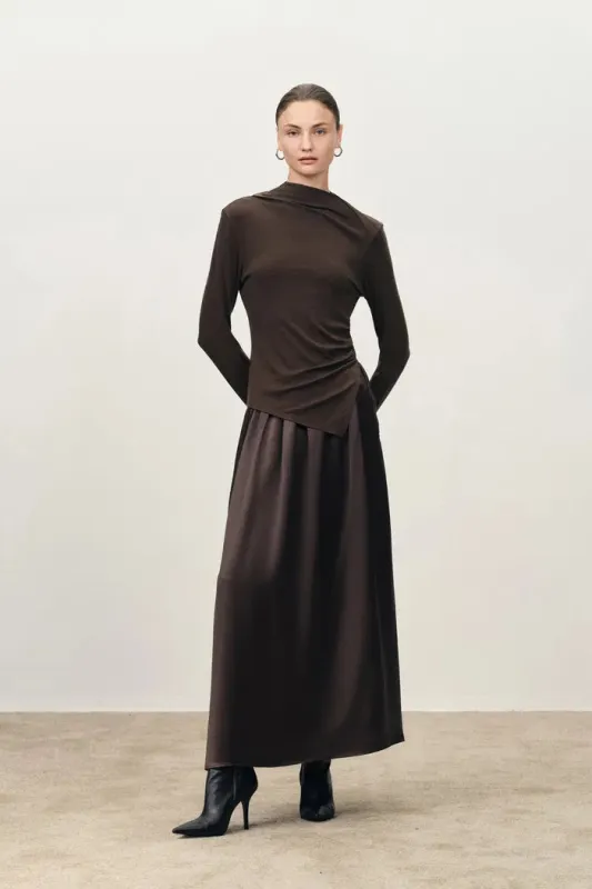 Ava Pleated Long Sleeve Top and Acetate Skirt Set in Tencel Merino Knit sold by Fabrique