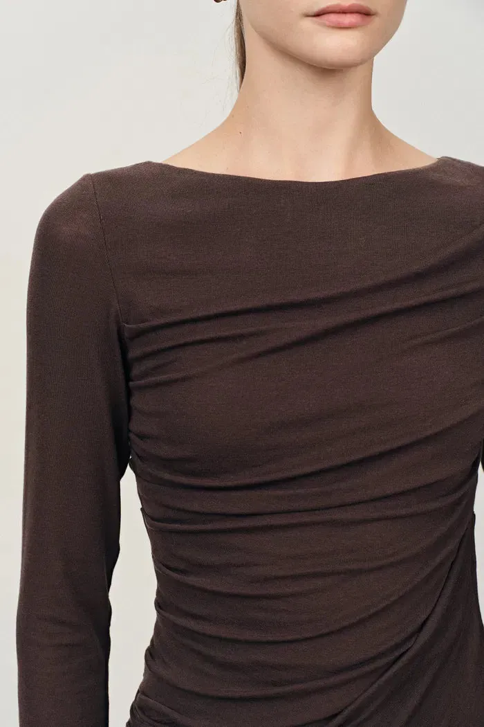 Viet Runched Pleated Long Sleeve Maxi Dress in Tencel Merino Knit sold by Fabrique product image thumbnail 5