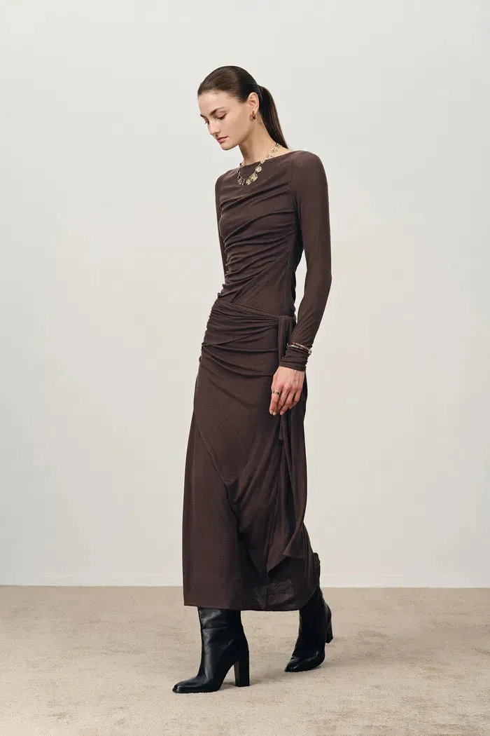 Viet Runched Pleated Long Sleeve Maxi Dress in Tencel Merino Knit sold by Fabrique product image thumbnail 3