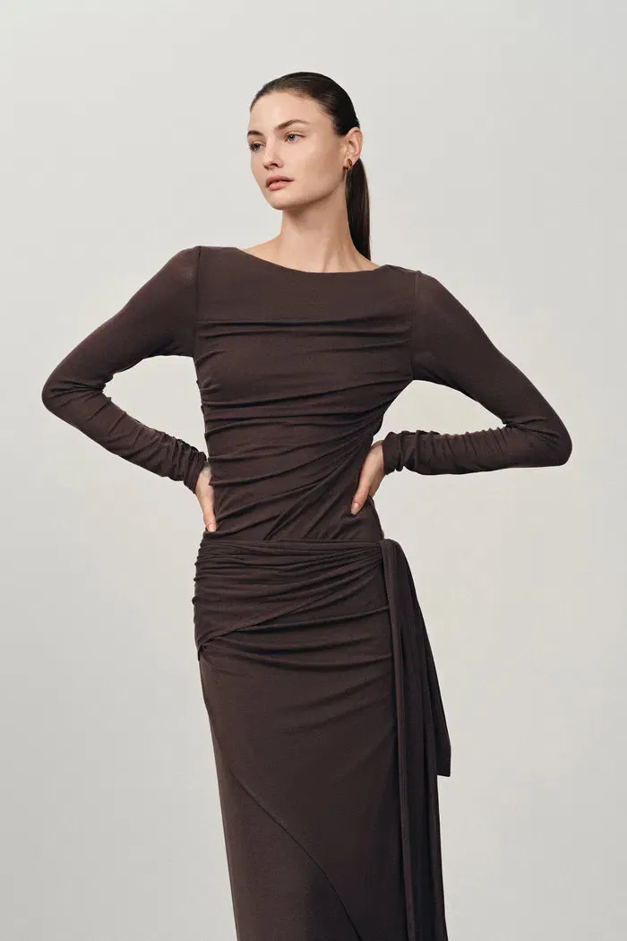 Viet Runched Pleated Long Sleeve Maxi Dress in Tencel Merino Knit sold by Fabrique product image thumbnail 4