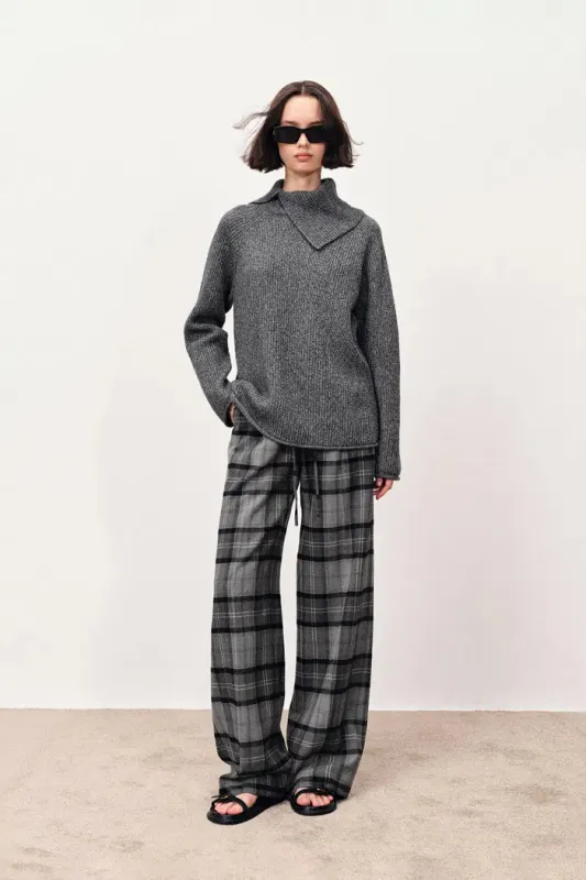 Hannah Asymmetrical Scarf Collar Sweater in Yak Down Knit sold by Fabrique