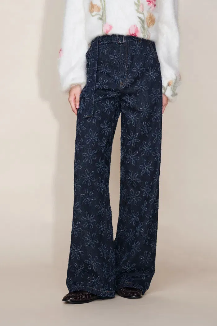 Mia Flora Straight Wide Leg Jeans in Cotton Jacquard Denim sold by Fabrique product image thumbnail 4