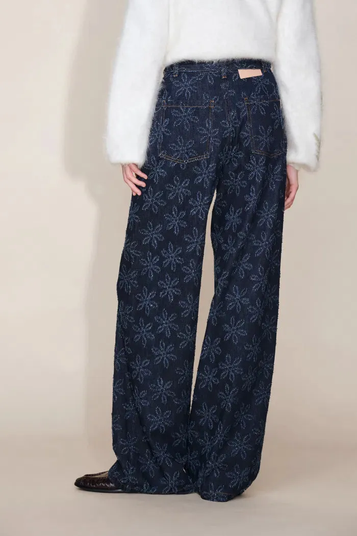 Mia Flora Straight Wide Leg Jeans in Cotton Jacquard Denim sold by Fabrique product image thumbnail 5