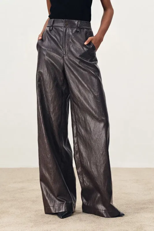 Nellie Elasticated Waist Wide Leg Trousers in Protein Leather sold by Fabrique
