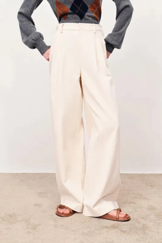 Asher Half Elastic Wide Leg Pants in Corduroy Cotton sold by Fabrique