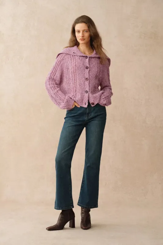 Rosalina Convertible Shawl Collar Cardigan in Merino Wool Cable Knit sold by Fabrique