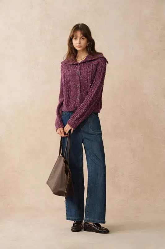 Rosalina Convertible Shawl Collar Cardigan in Merino Wool Cable Knit sold by Fabrique