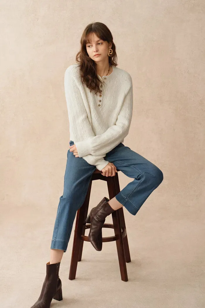 Cersei Hand Work Henley Cable Pattern Sweater in Merino Wool sold by Fabrique product image thumbnail 3