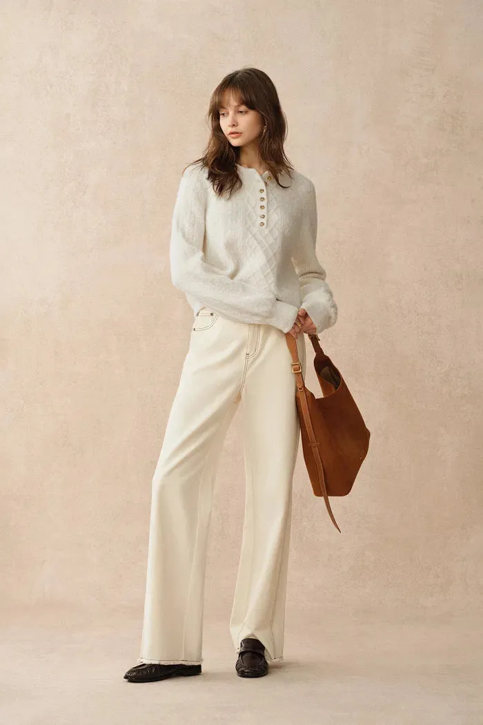 Cersei Hand Work Henley Cable Pattern Sweater in Merino Wool sold by Fabrique product image thumbnail 4