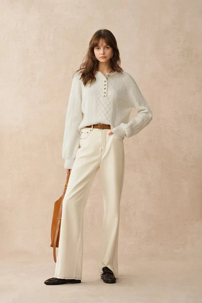 Cersei Hand Work Henley Cable Pattern Sweater in Merino Wool sold by Fabrique