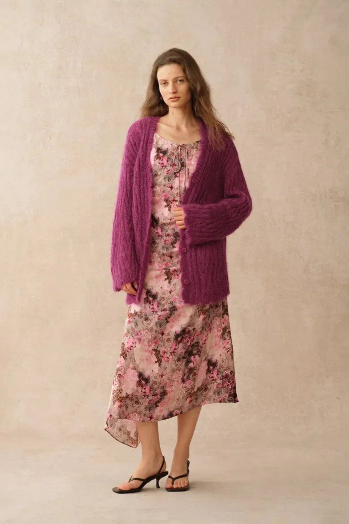 Aki Scalloped Neckline Sheer Cardigan in Lightweight Cable Mohair Knit sold by Fabrique product image thumbnail 4