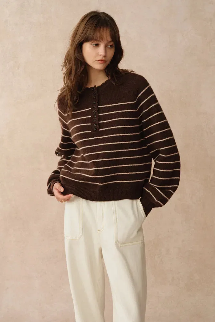 Rhea Scalloped Henley Striped Sweater in Wool-Alpaca Knit sold by Fabrique product image thumbnail 5
