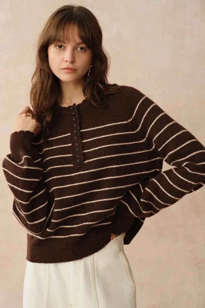 Rhea Scalloped Henley Striped Sweater in Wool-Alpaca Knit sold by Fabrique product image thumbnail 2