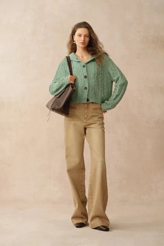 Rosalina Convertible Shawl Collar Cardigan in Merino Wool Cable Knit sold by Fabrique