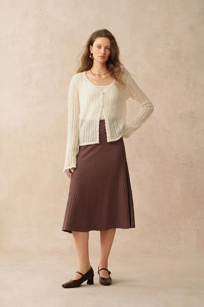 Serenity V Neck Sheer Cardigan in Lightweight Cable Knit sold by Fabrique product image thumbnail 4