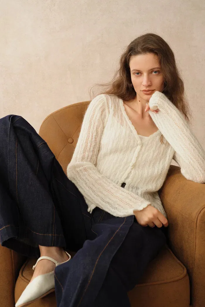 Serenity V Neck Sheer Cardigan in Lightweight Cable Knit sold by Fabrique product image thumbnail 5