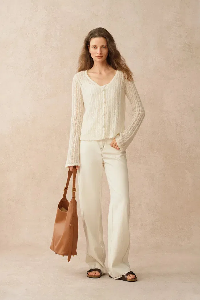 Serenity V Neck Sheer Cardigan in Lightweight Cable Knit sold by Fabrique product image thumbnail 3