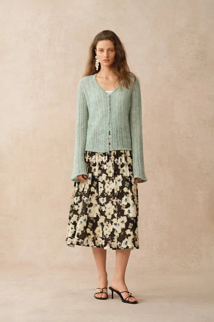 Serenity V Neck Sheer Cardigan in Lightweight Cable Knit sold by Fabrique product image thumbnail 3