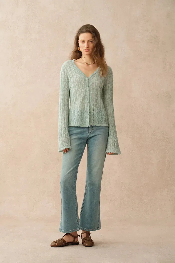 Serenity V Neck Sheer Cardigan in Lightweight Cable Knit sold by Fabrique product image thumbnail 4