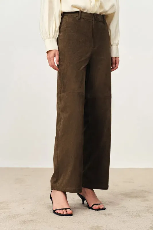 Lene Roomy Straight Leg Track Pants in Faux Suede sold by Fabrique