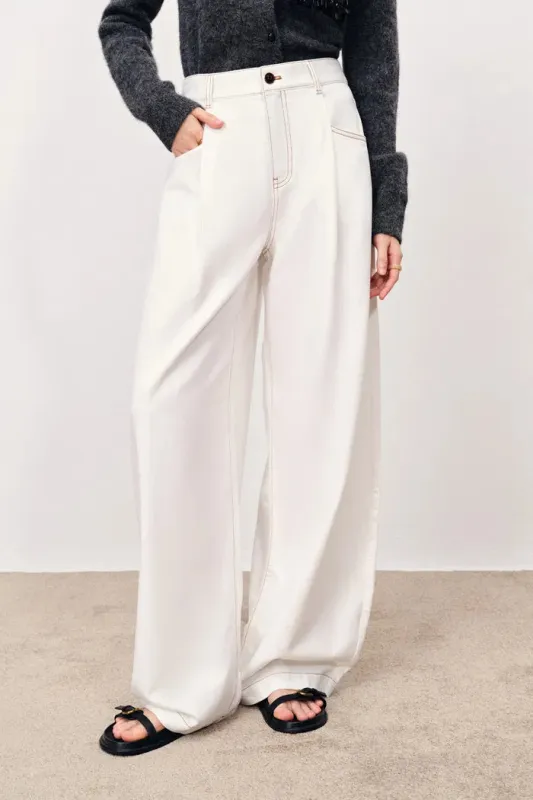 Riley Pressed Pleated Curved Wide Leg Jeans in Lyocell Denim sold by Fabrique