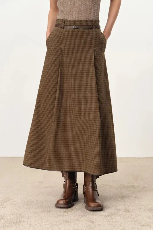 Naomi Leather Belted Plaid Skirt in Cotton Flannel sold by Fabrique