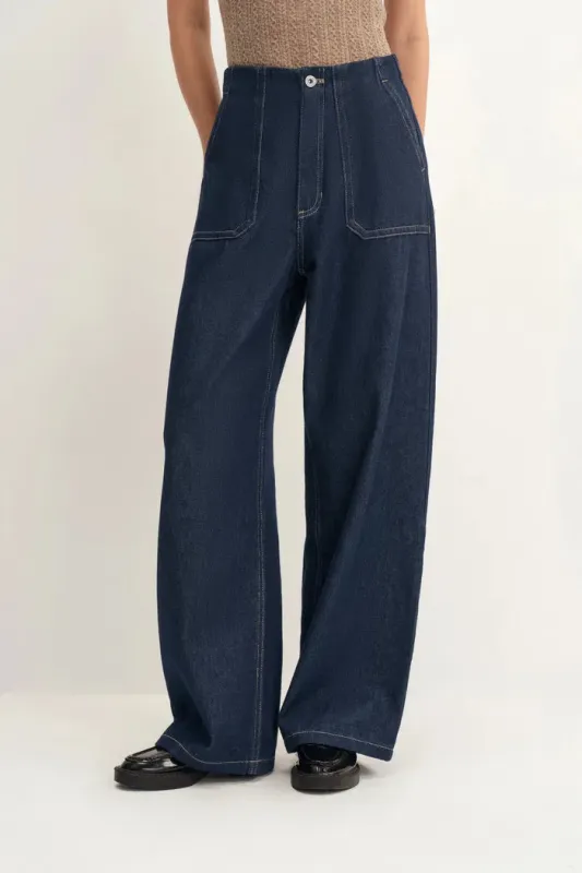 Vivian Contrast Stitch Pocket Jeans in Raw Tencel Denim sold by Fabrique